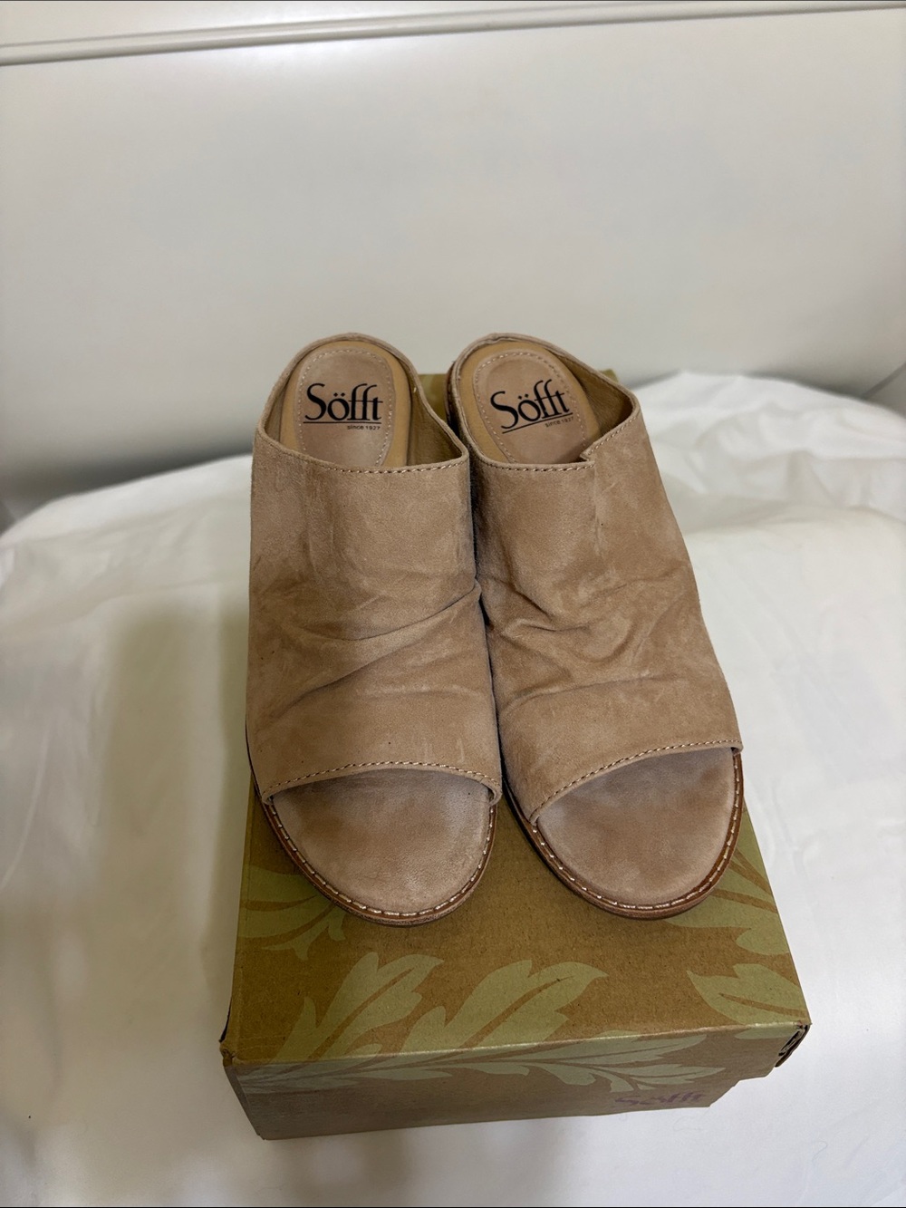 Sofft Taupe Suede Open-Toe Slip-On Mules